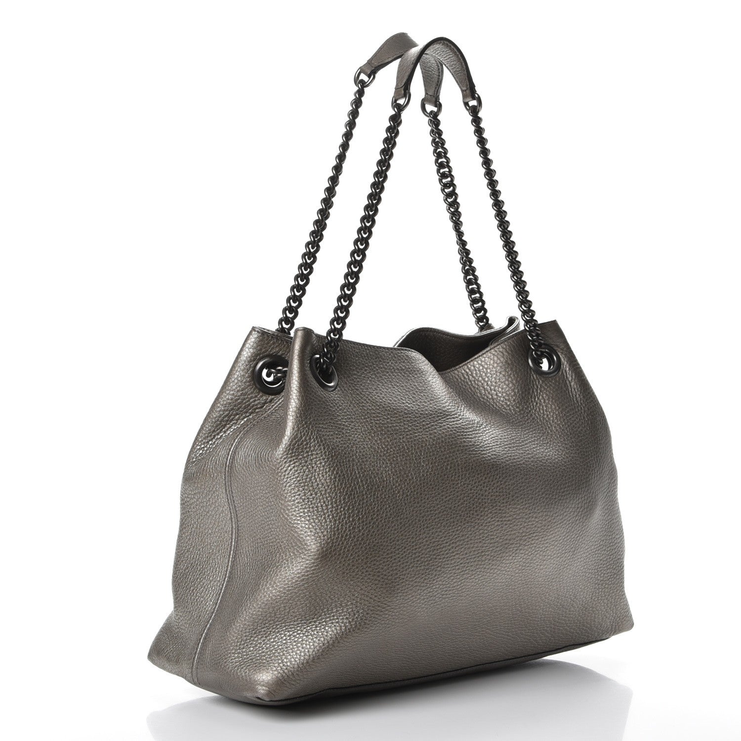 Gucci Metallic Pebbled Calfskin Medium Soho Chain Shoulder Bag Sasso 3 of 7
