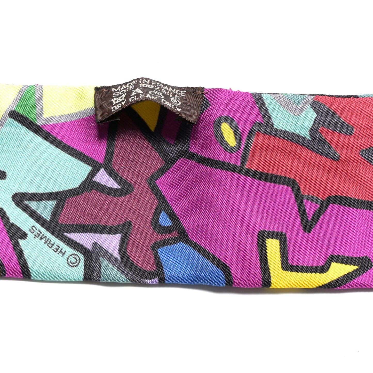 Silk Graff Graffiti Twilly Fuchsia Kaki Jaune