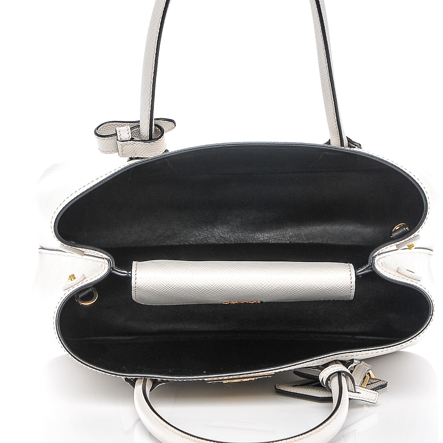 Prada Saffiano Cuir Small Double Bag Talco Nero Black 5 of 10