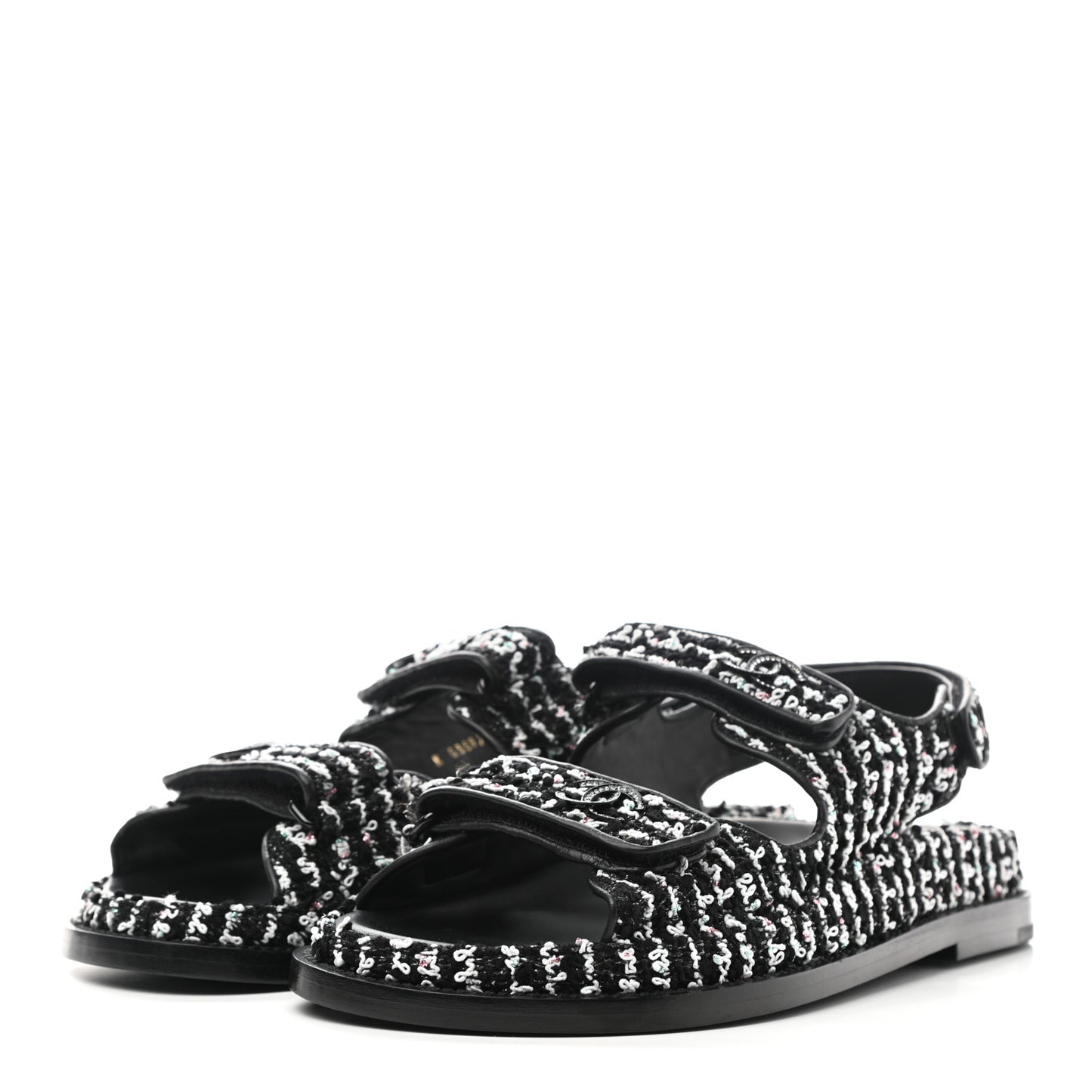 Tweed Lambskin Dad Sandals 38 Black White