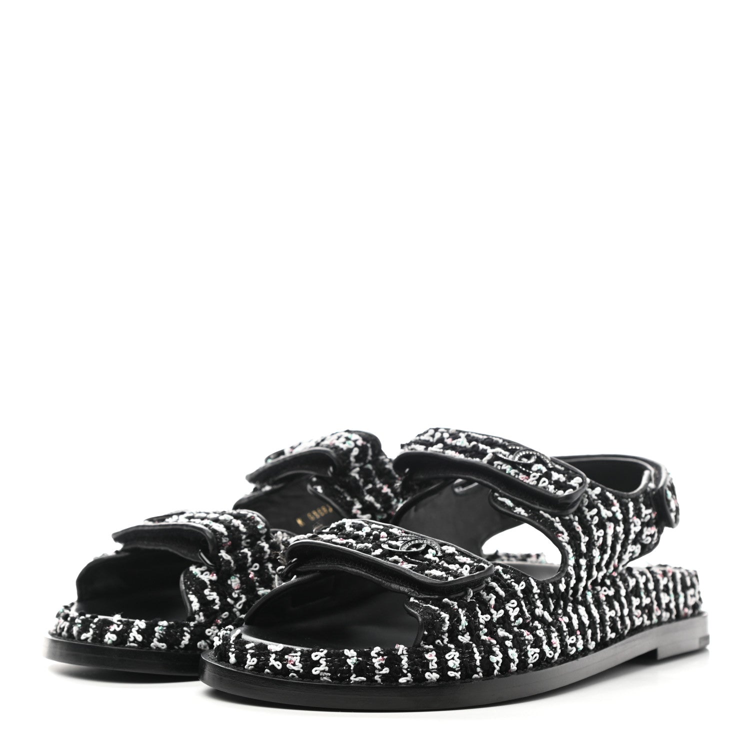 Chanel Tweed Lambskin Dad Sandals 38 Black White 3 of 9