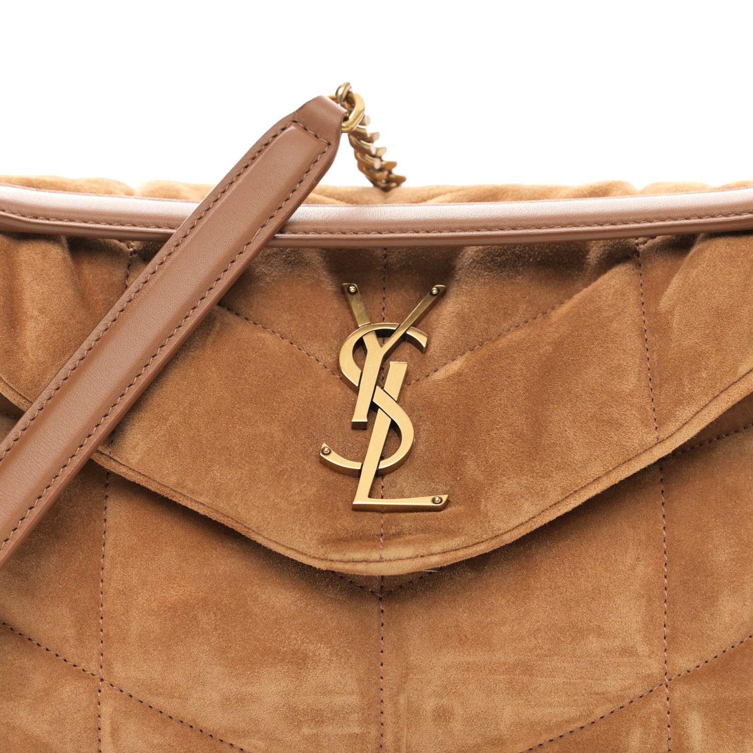 Saint Laurent Suede Calfskin Quilted Small Loulou Puffer Monogram Chain Satchel Cinnamon 8 of 10