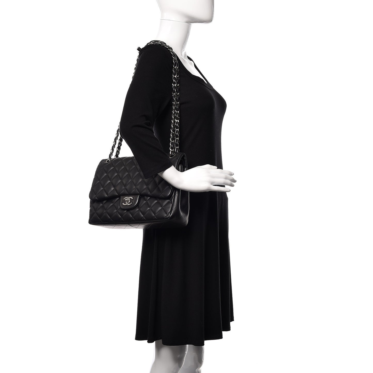 Lambskin Quilted Jumbo Double Flap Black