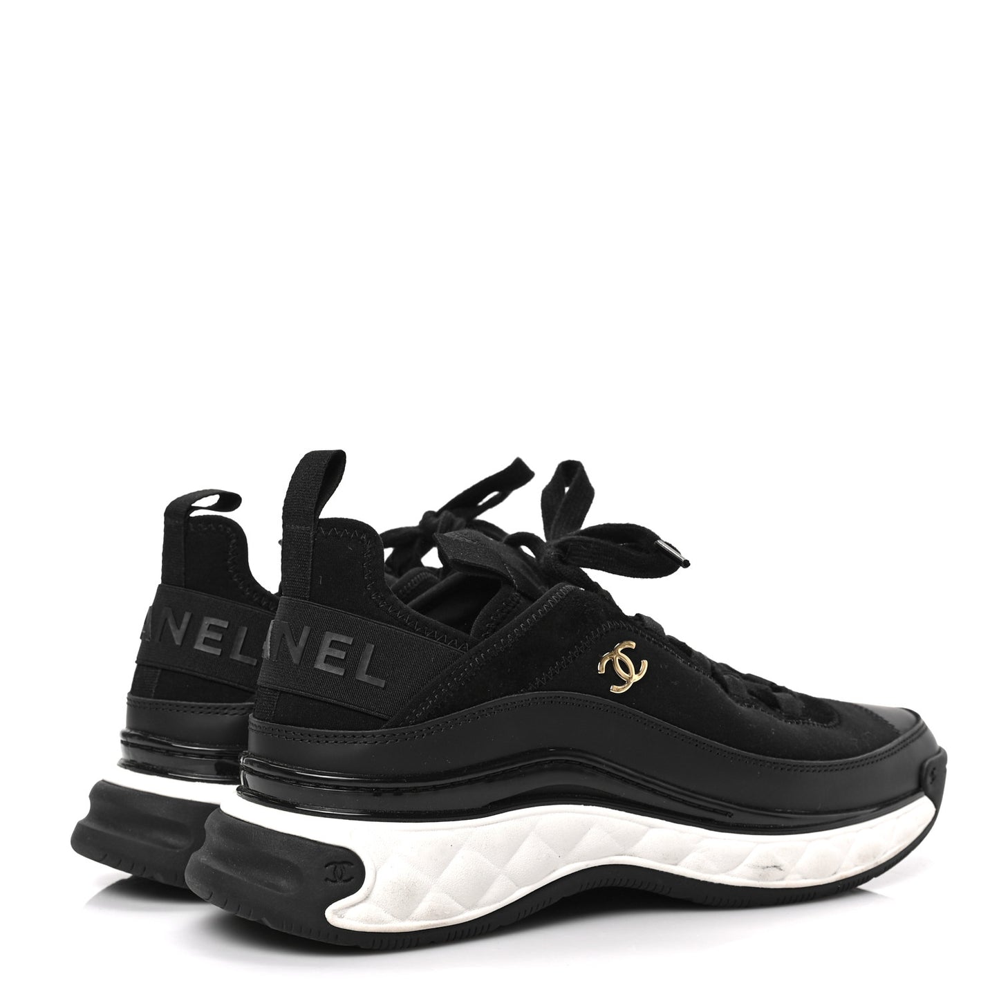 Velvet Calfskin Mixed Fibers CC Sneakers 39.5 Black