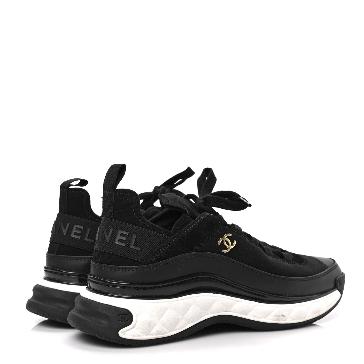 Chanel Velvet Calfskin Mixed Fibers CC Sneakers 39.5 Black 4 of 8