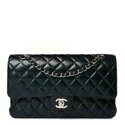Chanel Iridescent Crumpled Calfskin Quilted Medium Double Flap Dark Green 1 of 9