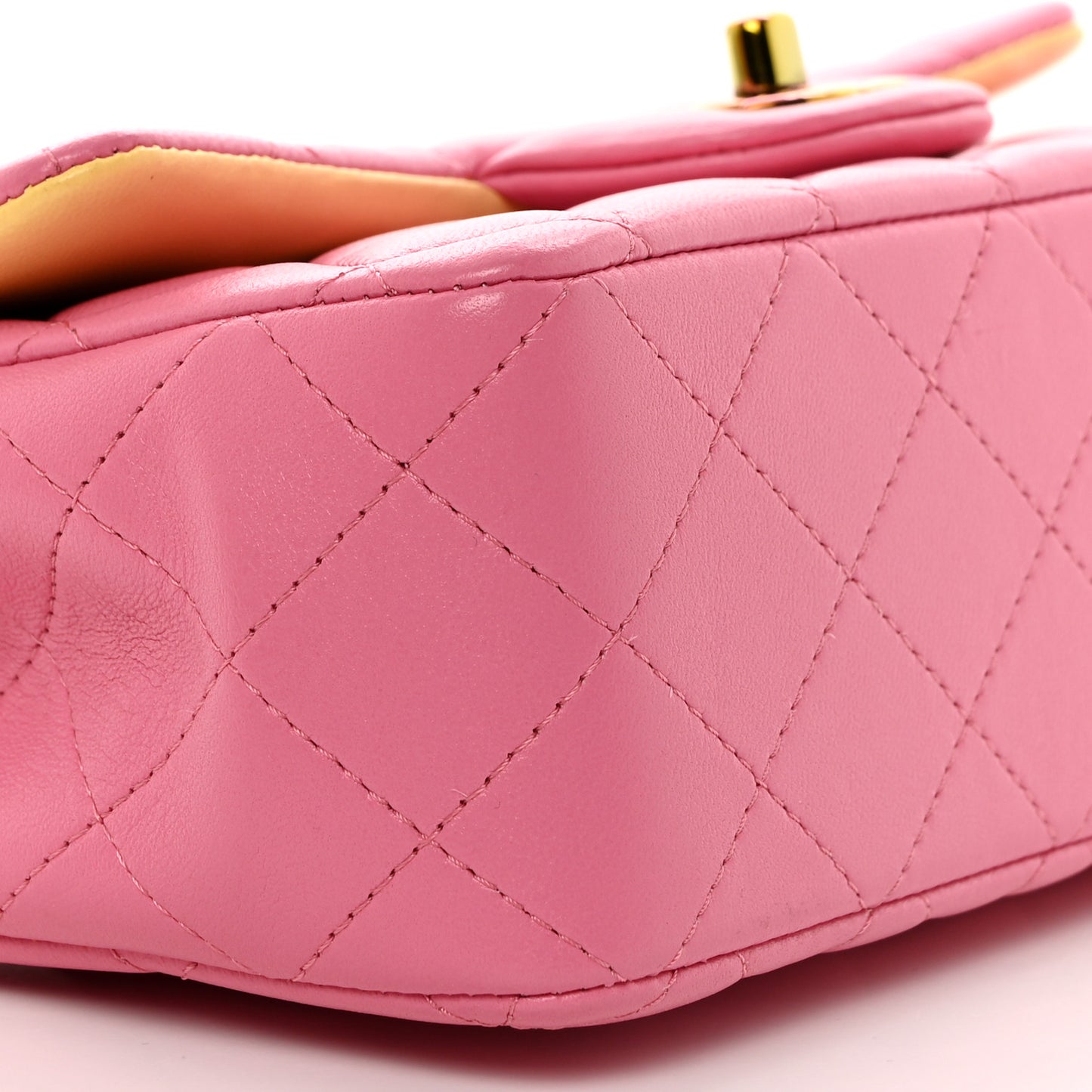 Lambskin Quilted Mini Rectangular Flap Pink Yellow