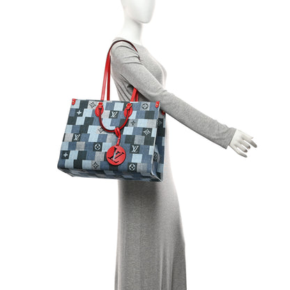 Louis Vuitton Denim Damier Monogram Onthego Blue Rouge 2 of 10