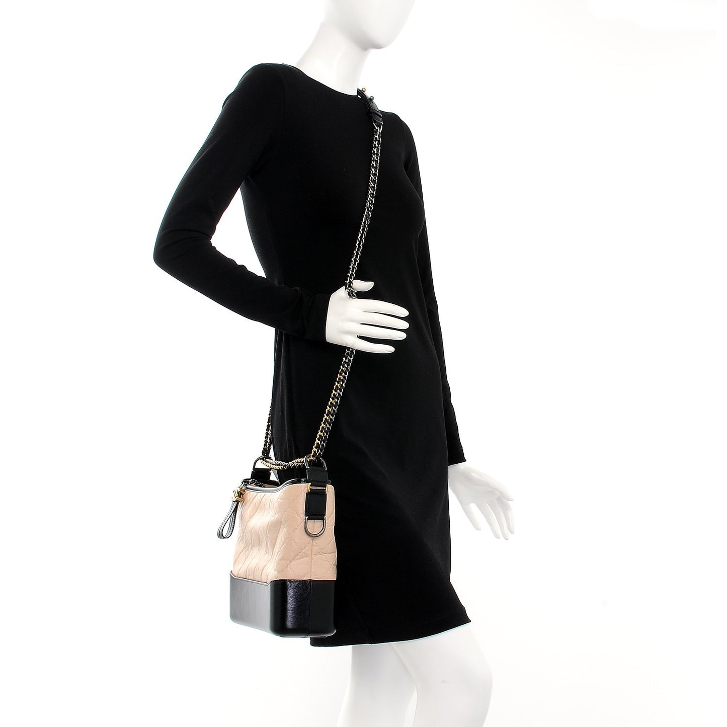Aged Calfskin Quilted Medium Gabrielle Hobo Beige Black