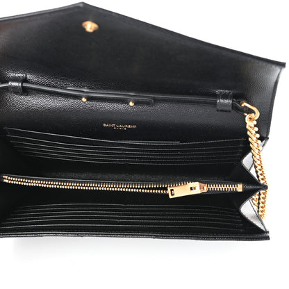 Saint Laurent Grain De Poudre Matelasse Chevron Monogram Chain Wallet Black 5 of 9