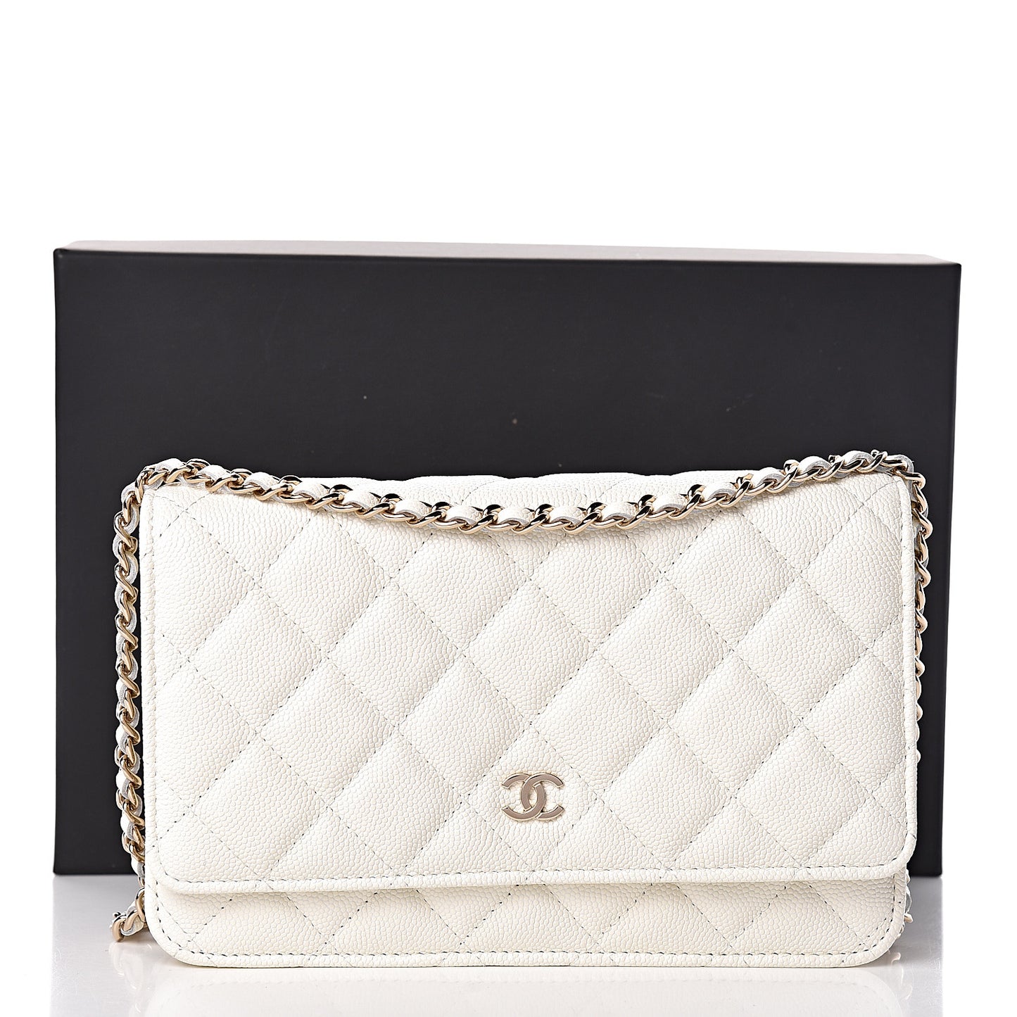 Caviar Quilted Wallet On Chain WOC White