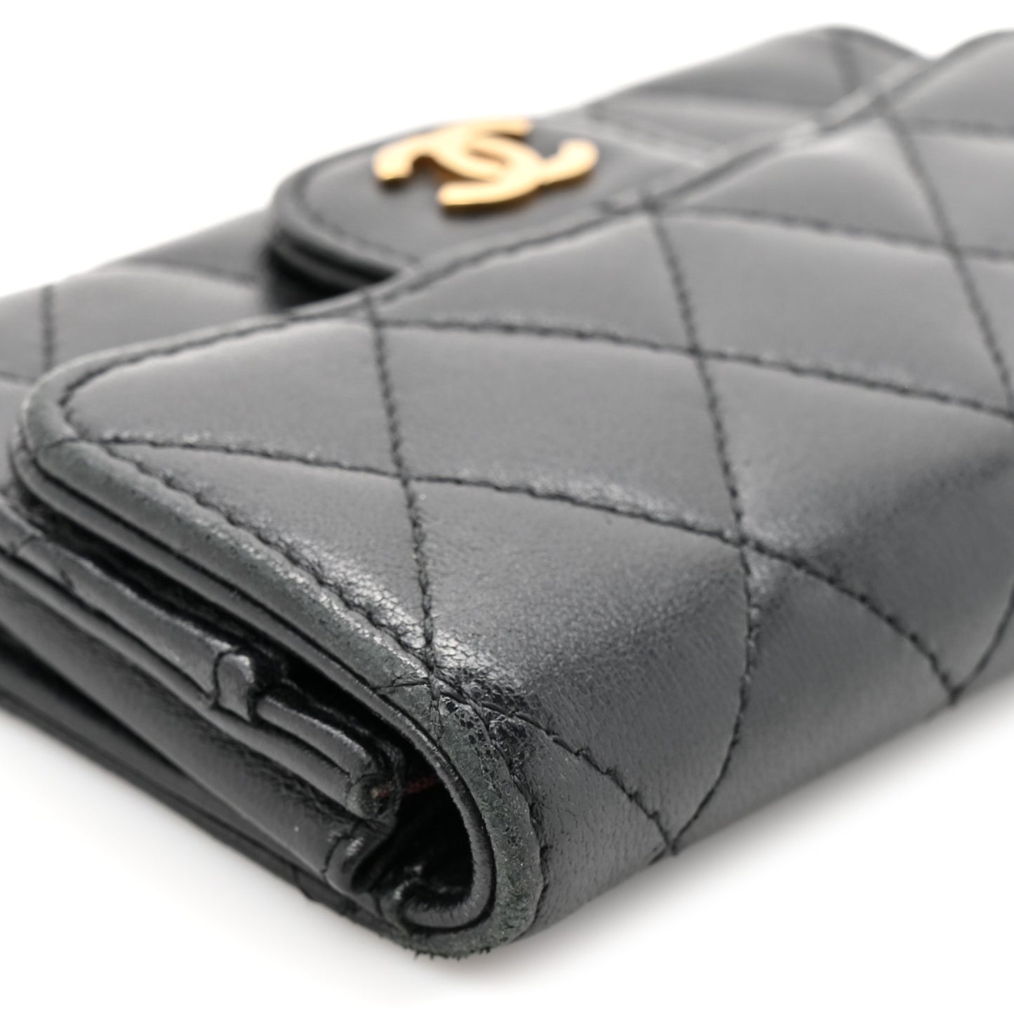 Lambskin Quilted Flap Card Holder Black