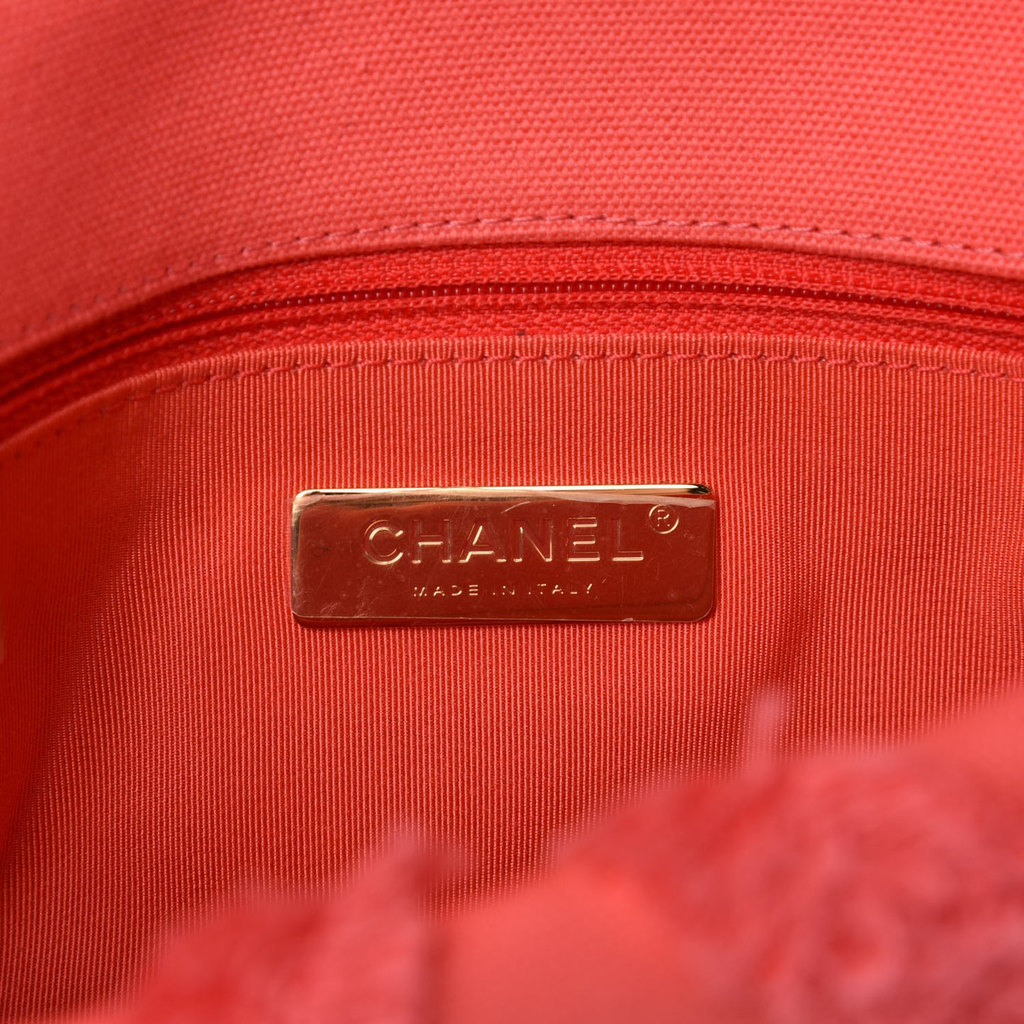 Cotton Canvas Quilted Medium Chanel 19 Flap Coral