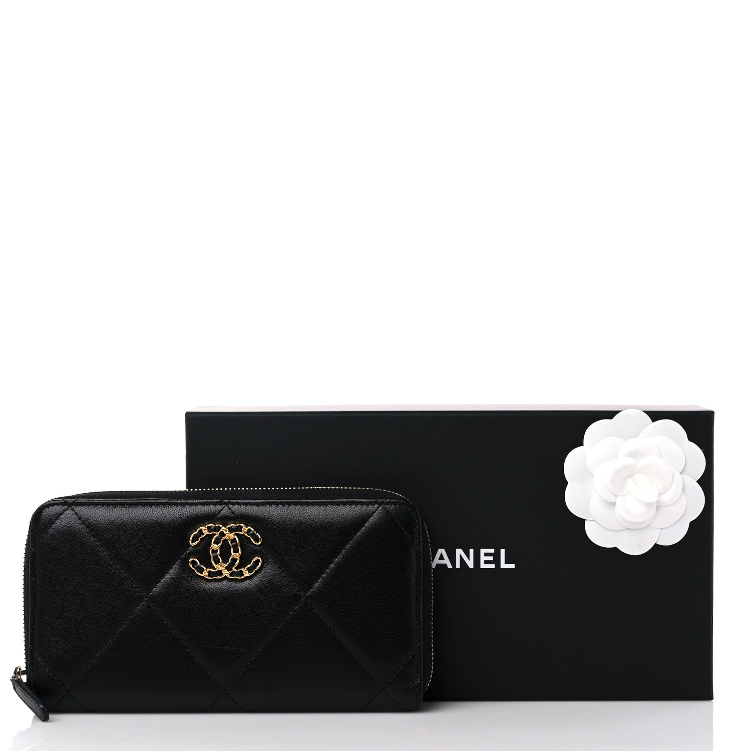 Chanel Shiny Goatskin Quilted Chanel 19 Long Zipped Around Wallet Black 13 of 13