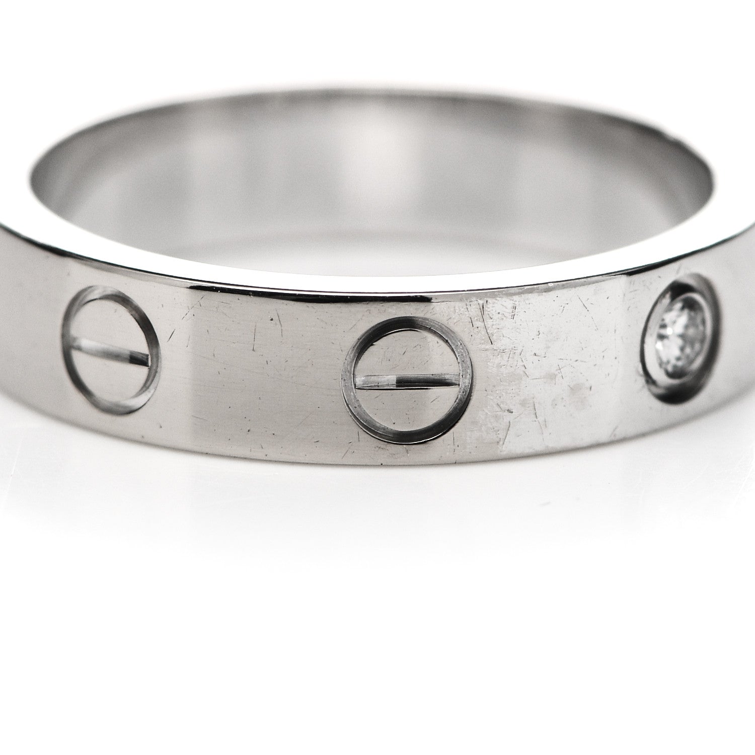 Cartier 18K White Gold Diamond 4mm LOVE Wedding Band Ring 48 4.5 5 of 5