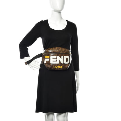 Fendi X FILA Glazed Fabric Vitello Century FF 1974 Mania Belt Bag Mogano Panna White 2 of 11