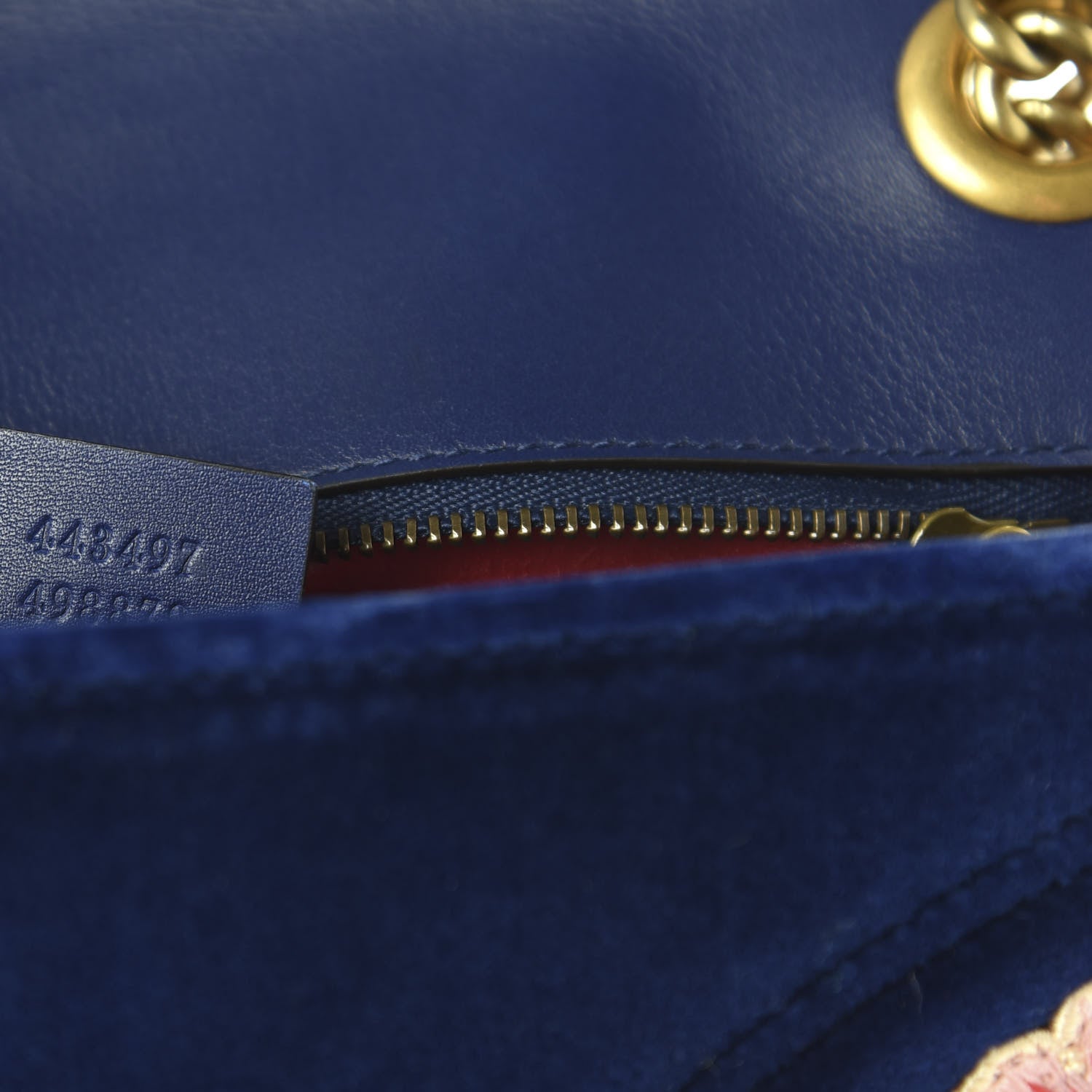 Gucci Velvet Matelasse Deer Embroidered Small GG Marmont Shoulder Bag Cobalt 9 of 10