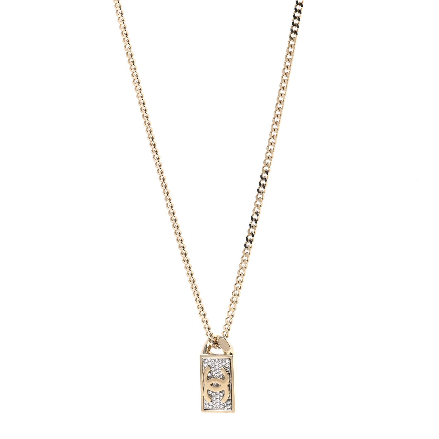 Crystal Dog Tag Charm Necklace Gold
