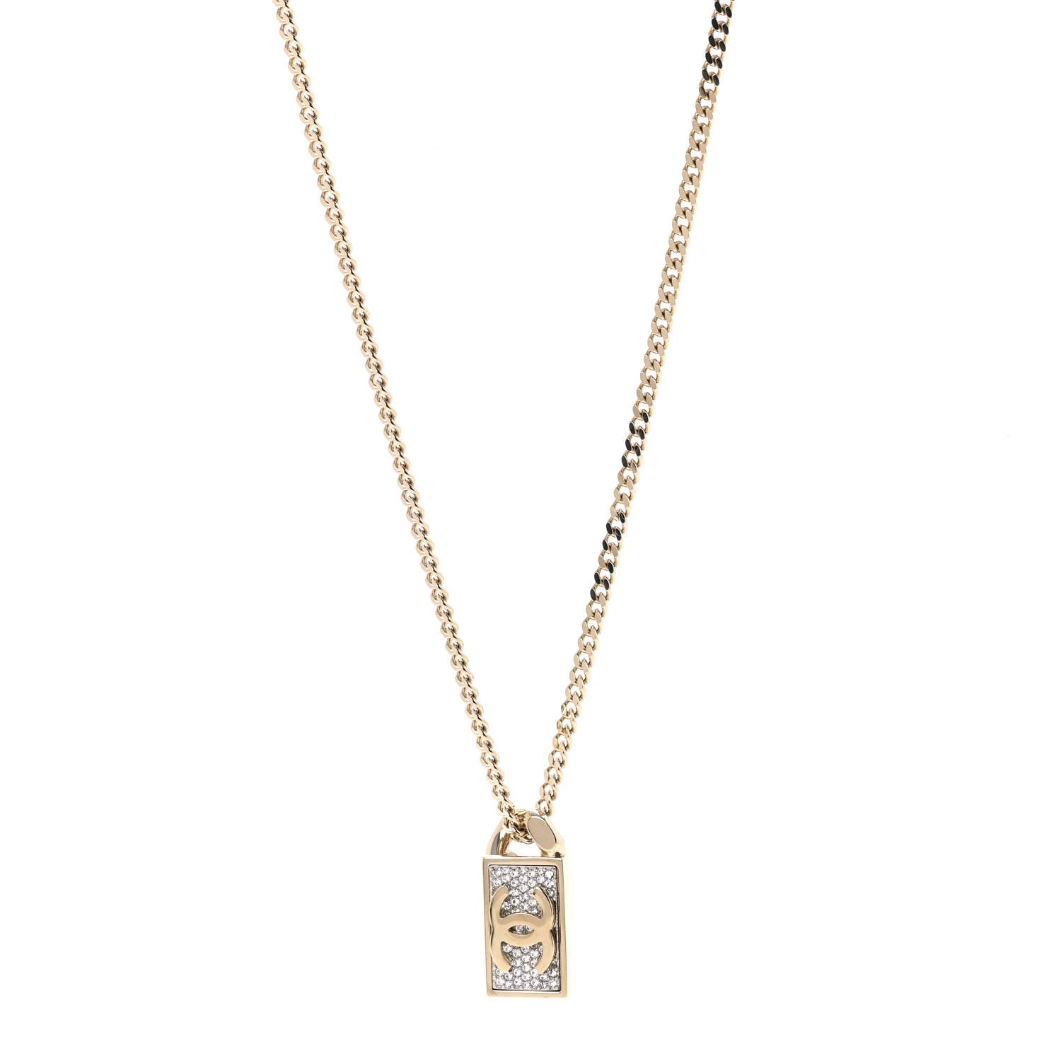 Chanel Crystal Dog Tag Charm Necklace Gold 1 of 6