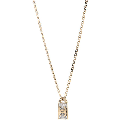 Chanel Crystal Dog Tag Charm Necklace Gold 1 of 6
