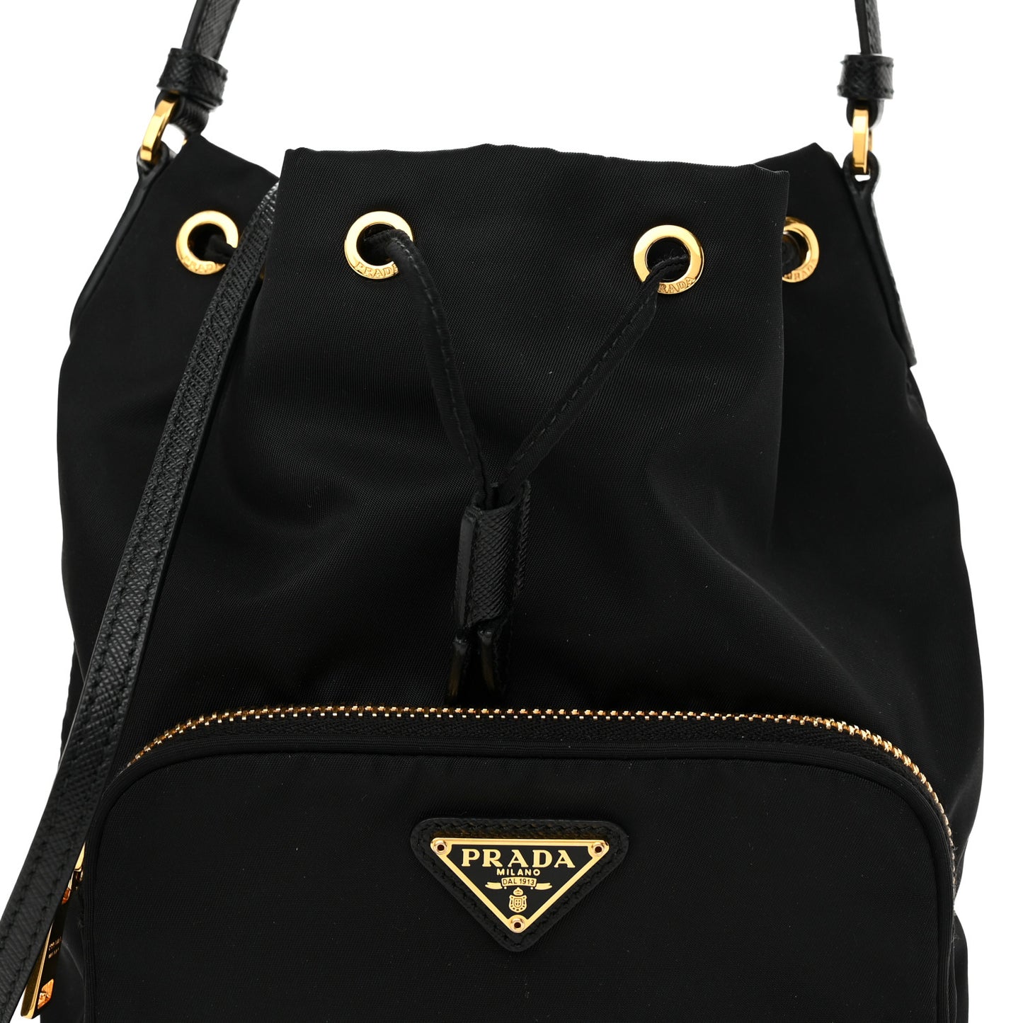 Saffiano Tessuto Nylon Mini Bucket Crossbody Bag Black