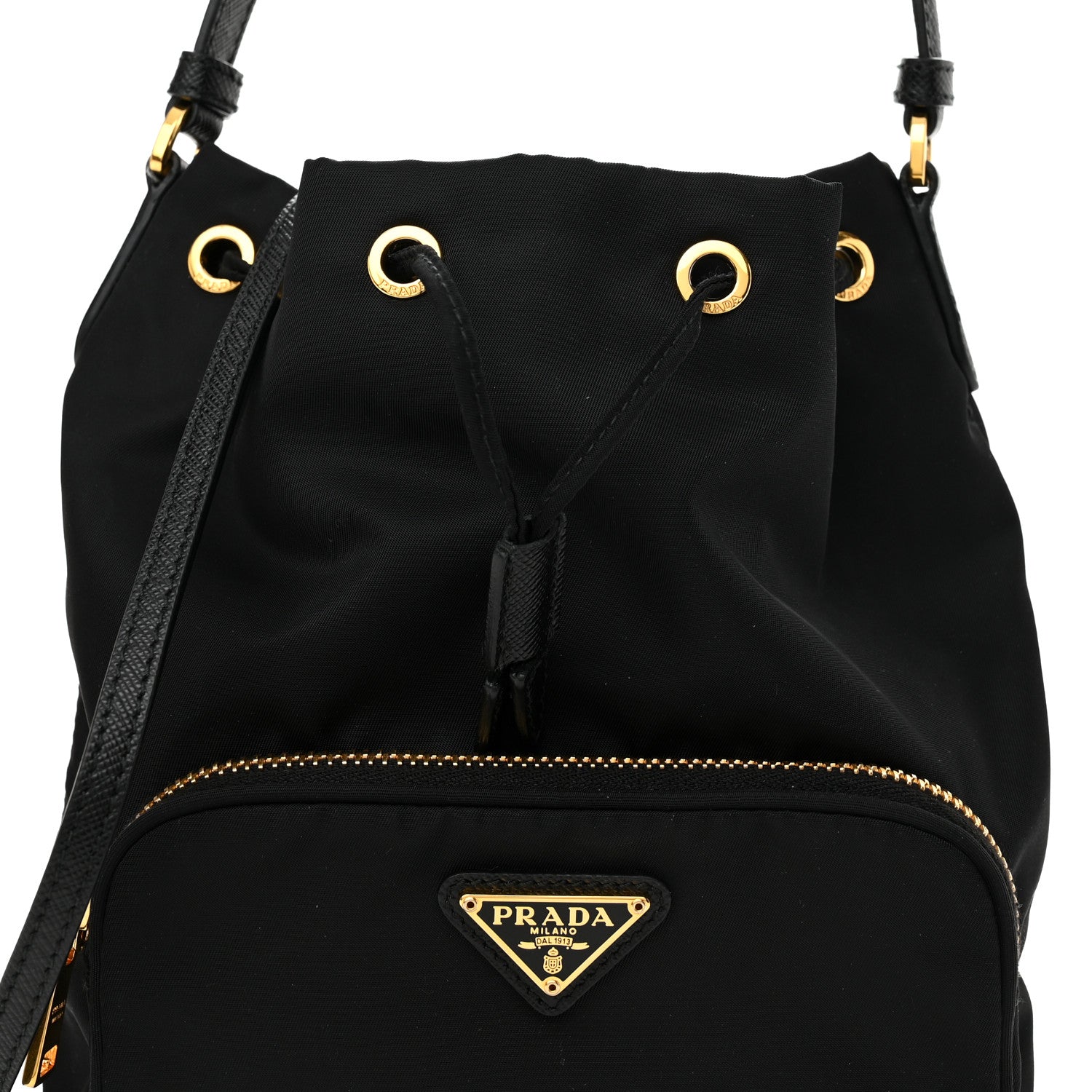 Prada Saffiano Tessuto Nylon Mini Bucket Crossbody Bag Black 9 of 12