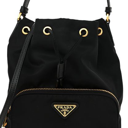 Prada Saffiano Tessuto Nylon Mini Bucket Crossbody Bag Black 9 of 12