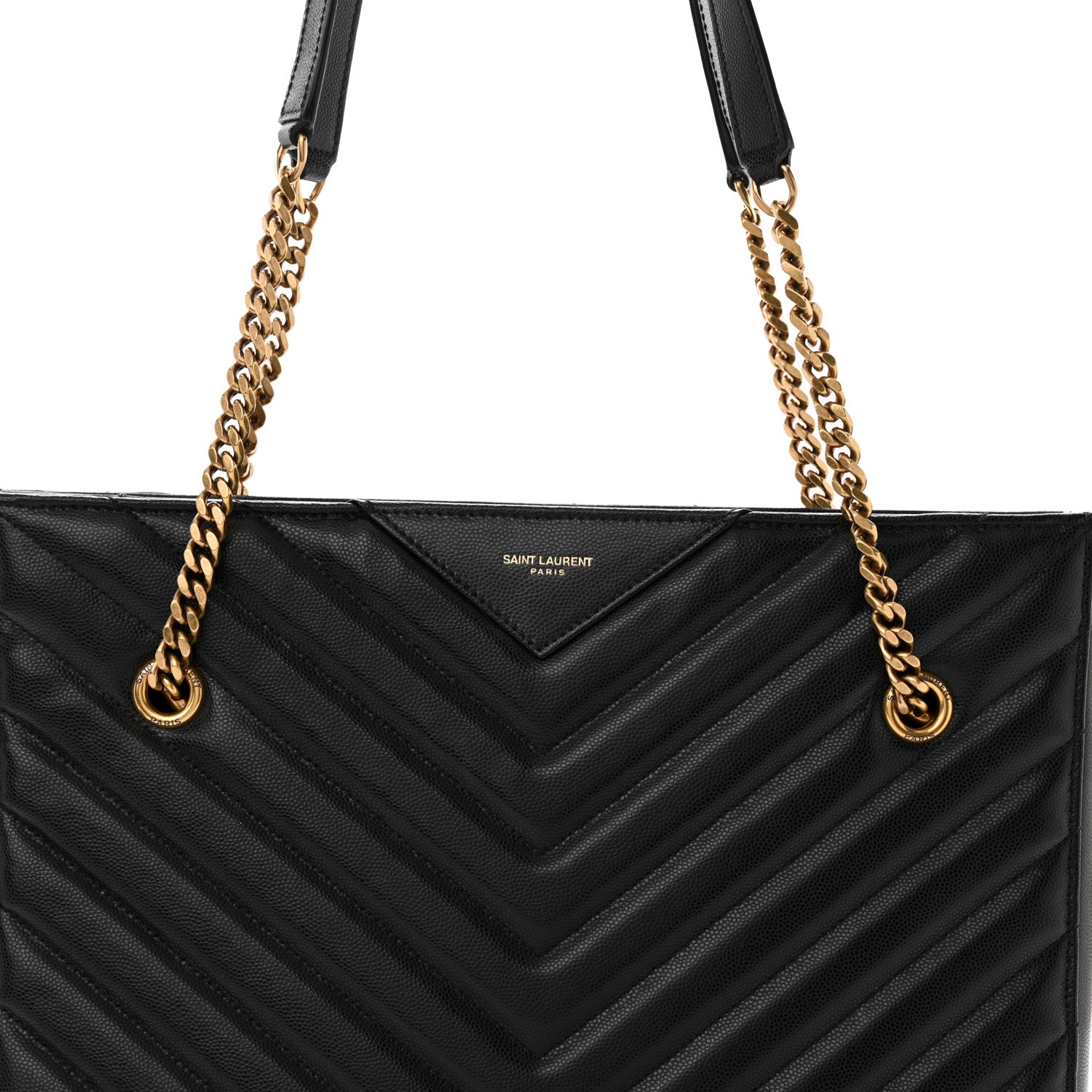 Saint Laurent Grain de Poudre Matelasse Chevron Medium Tribeca Shopping Bag Black 9 of 15