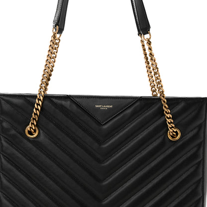 Saint Laurent Grain de Poudre Matelasse Chevron Medium Tribeca Shopping Bag Black 9 of 15