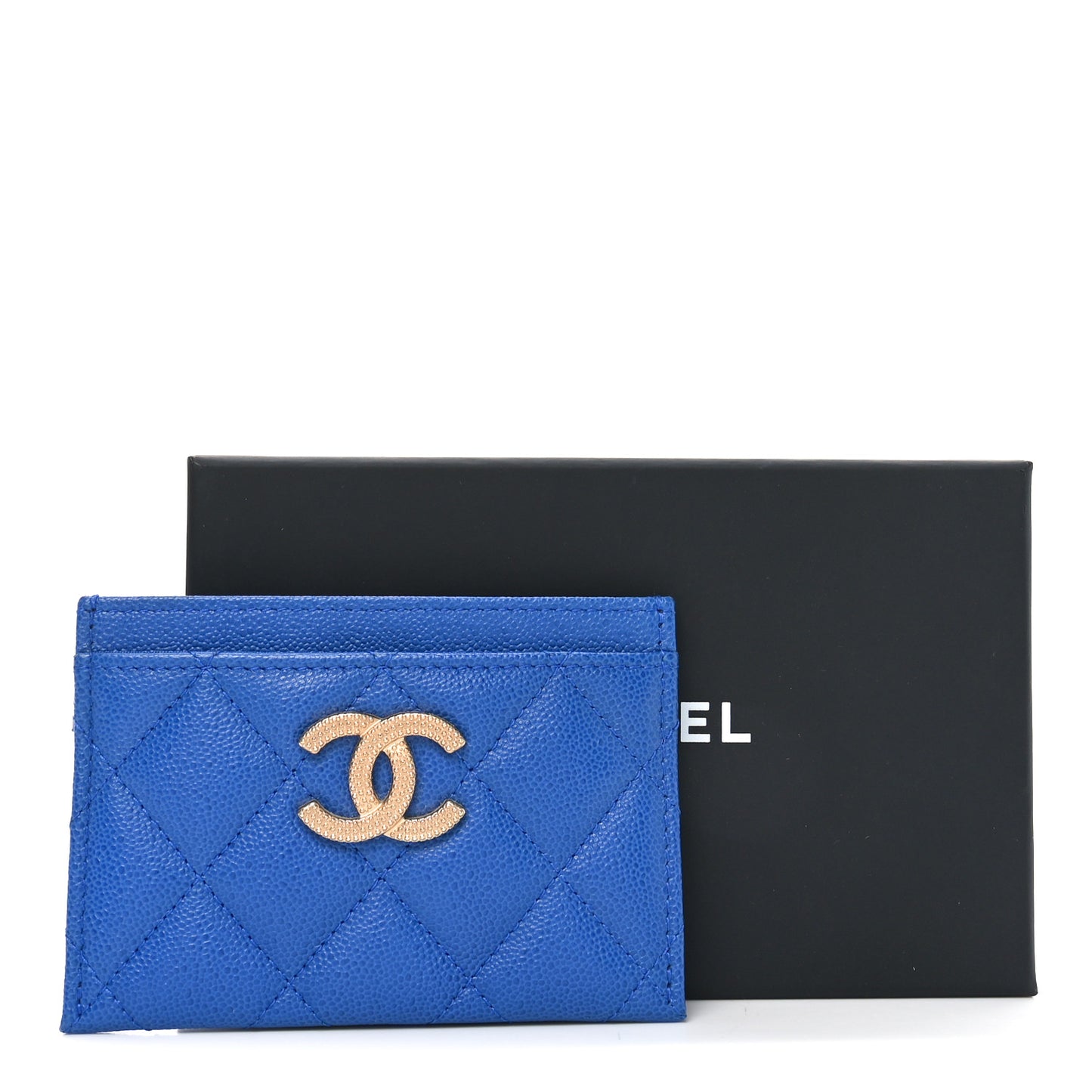 Caviar Quilted Studded CC Card Holder Dark Blue