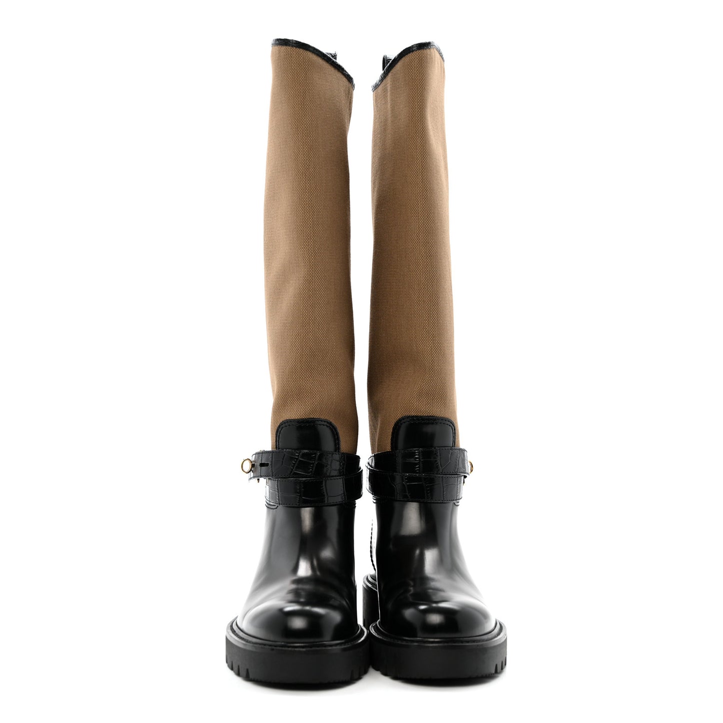 Canvas Calfskin Territory Flat High Ranger Boots 37 Khaki