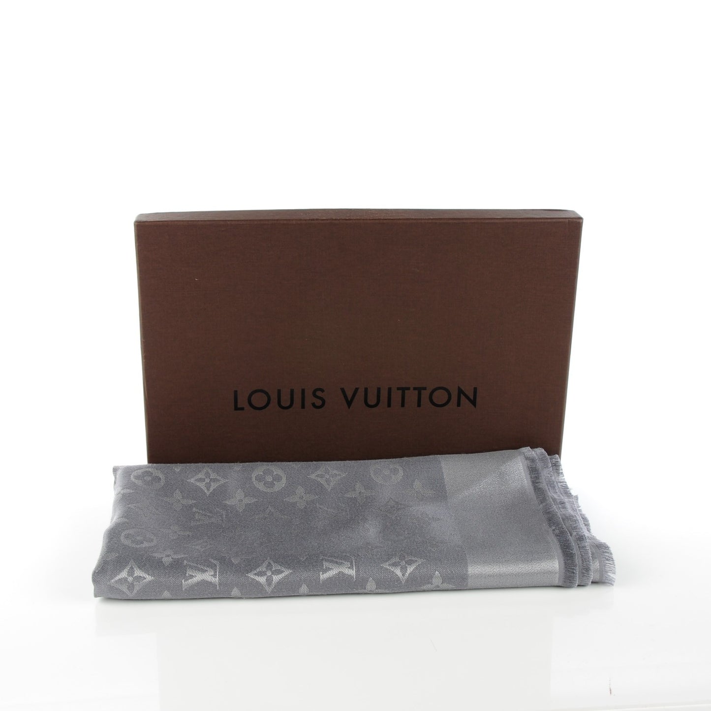 Silk Lurex Wool Monogram Shine Shawl Pearl Grey