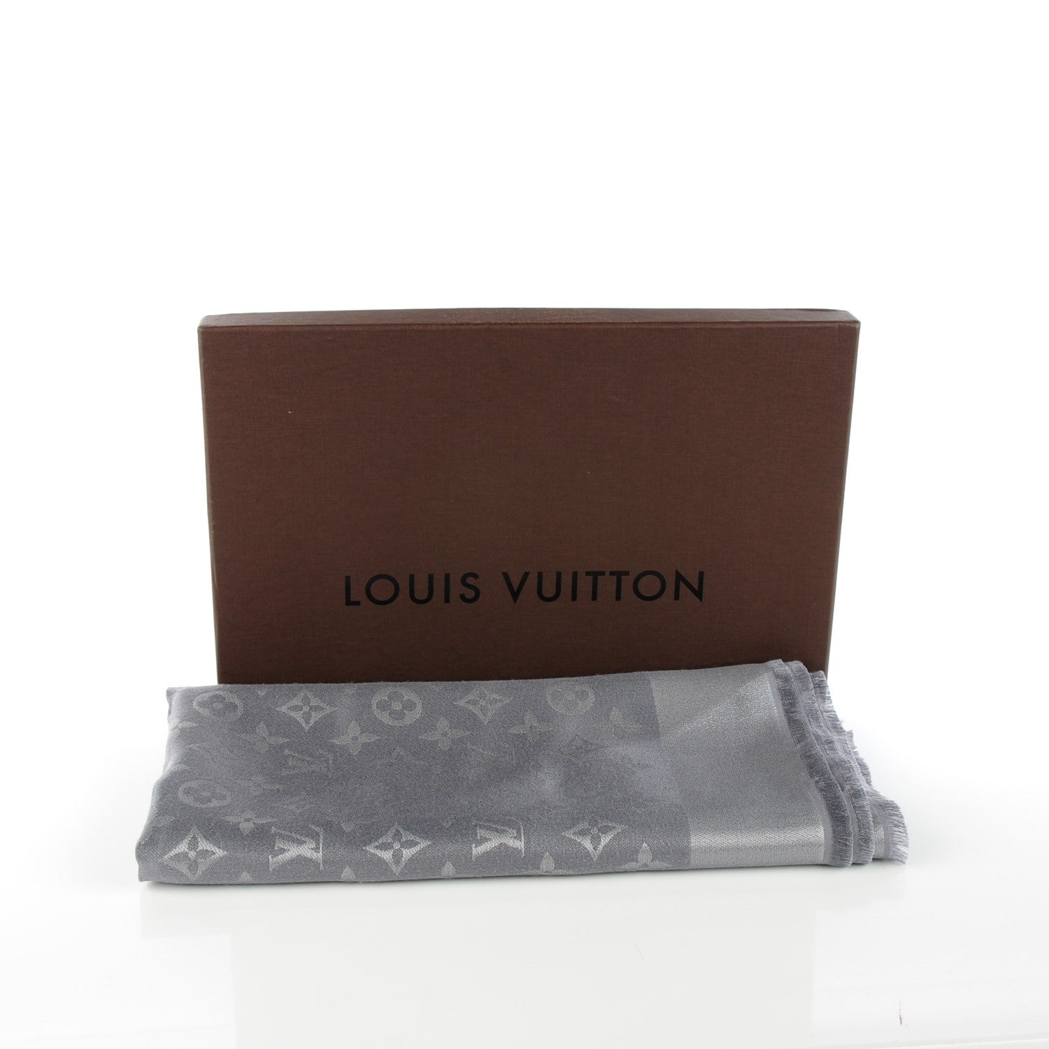 Louis Vuitton Silk Lurex Wool Monogram Shine Shawl Pearl Grey 6 of 8