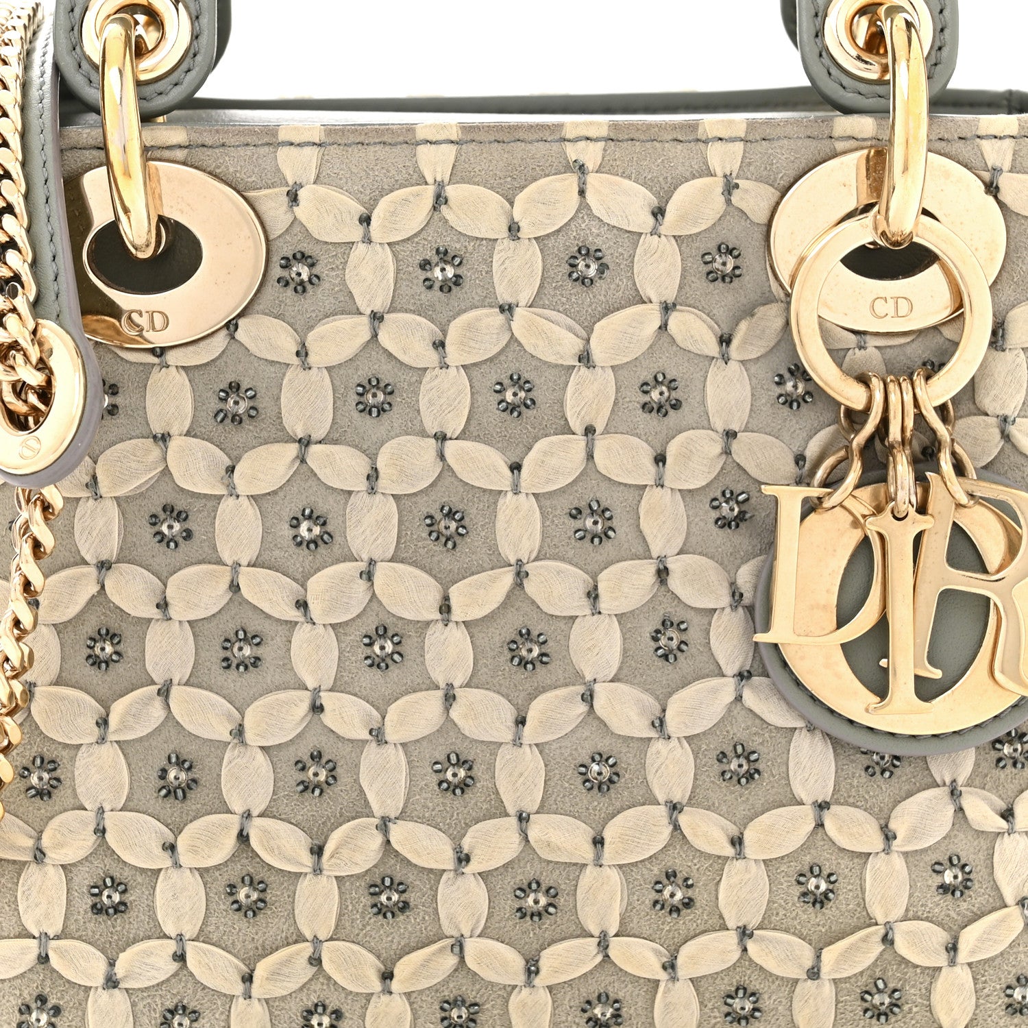 Christian Dior Suede Beaded Ribbon Mini Lady Dior Grey 8 of 10
