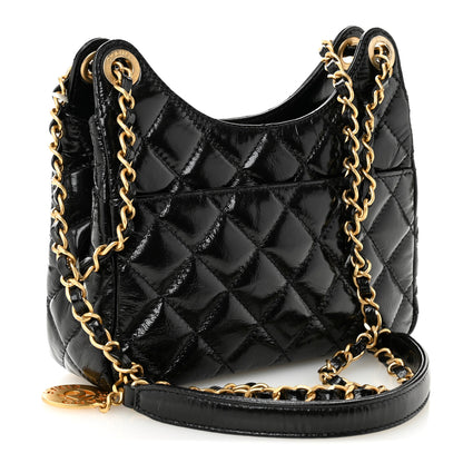 Chanel Shiny Crumpled Calfskin Quilted Small Wavy CC Hobo Black 3 of 10