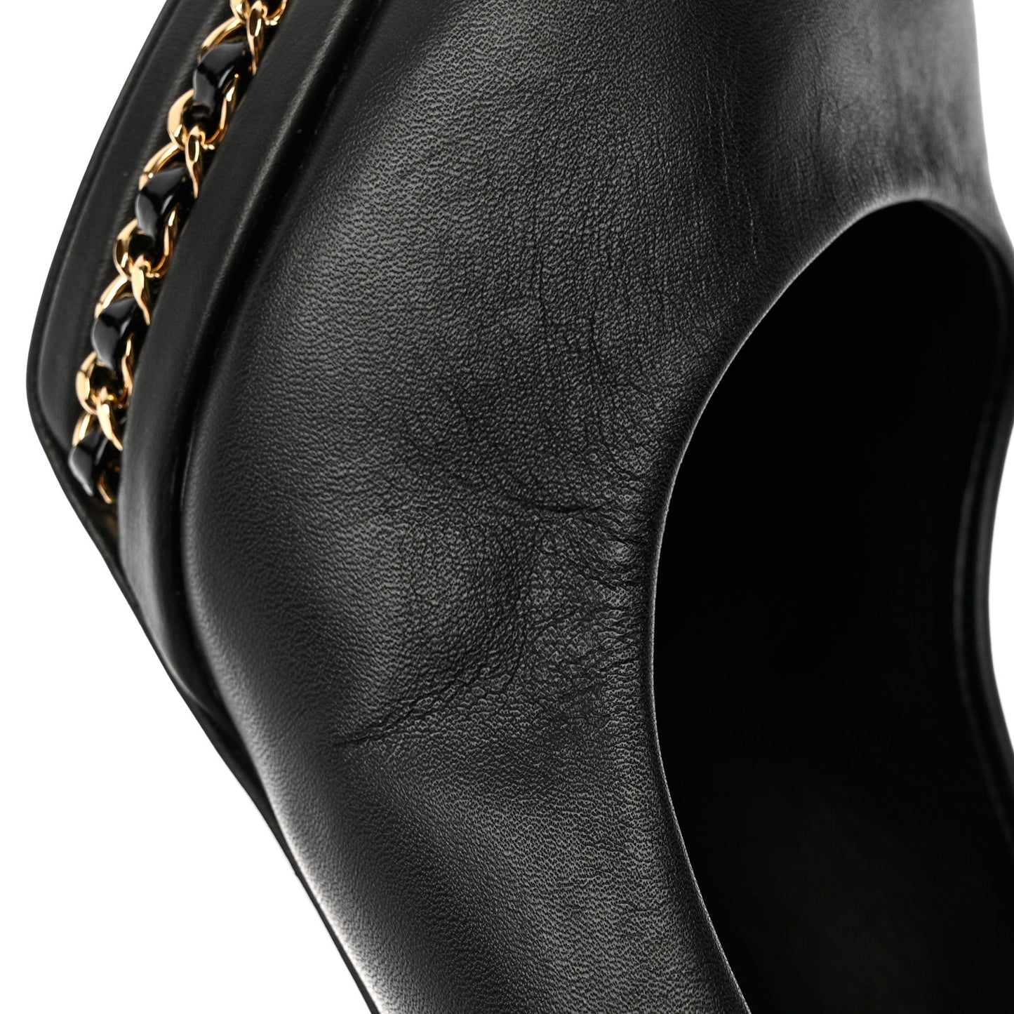 Lambskin CC Cap Toe Platform Chain Pumps 38 Black