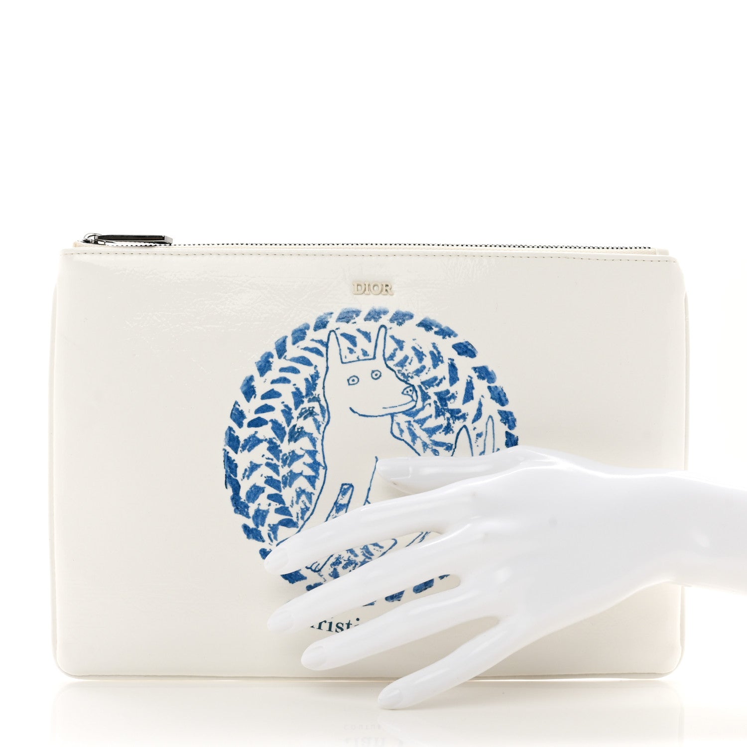 Christian Dior Vinyl Dog Cosmetic Pouch White Blue 2 of 7