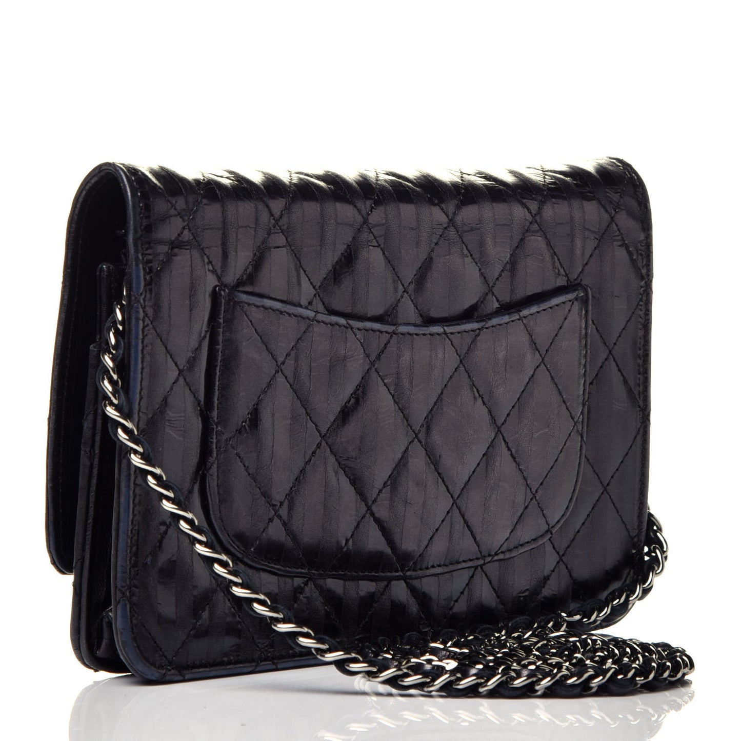 Aged Calfskin Striped Reissue Wallet On Chain WOC Black