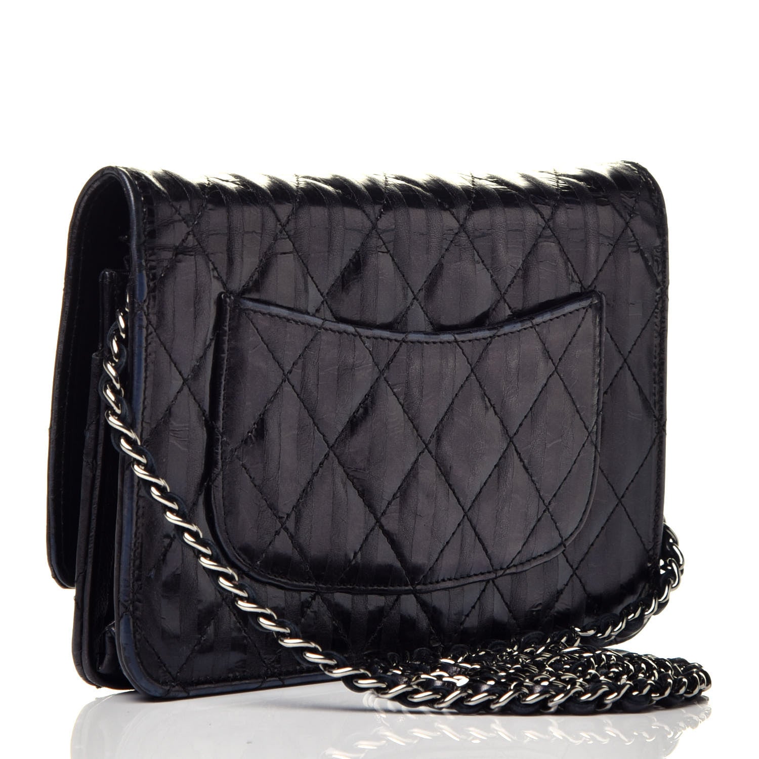 Chanel Aged Calfskin Striped Reissue Wallet On Chain WOC Black 3 of 10