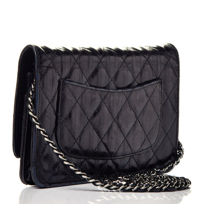 Chanel Aged Calfskin Striped Reissue Wallet On Chain WOC Black 3 of 10