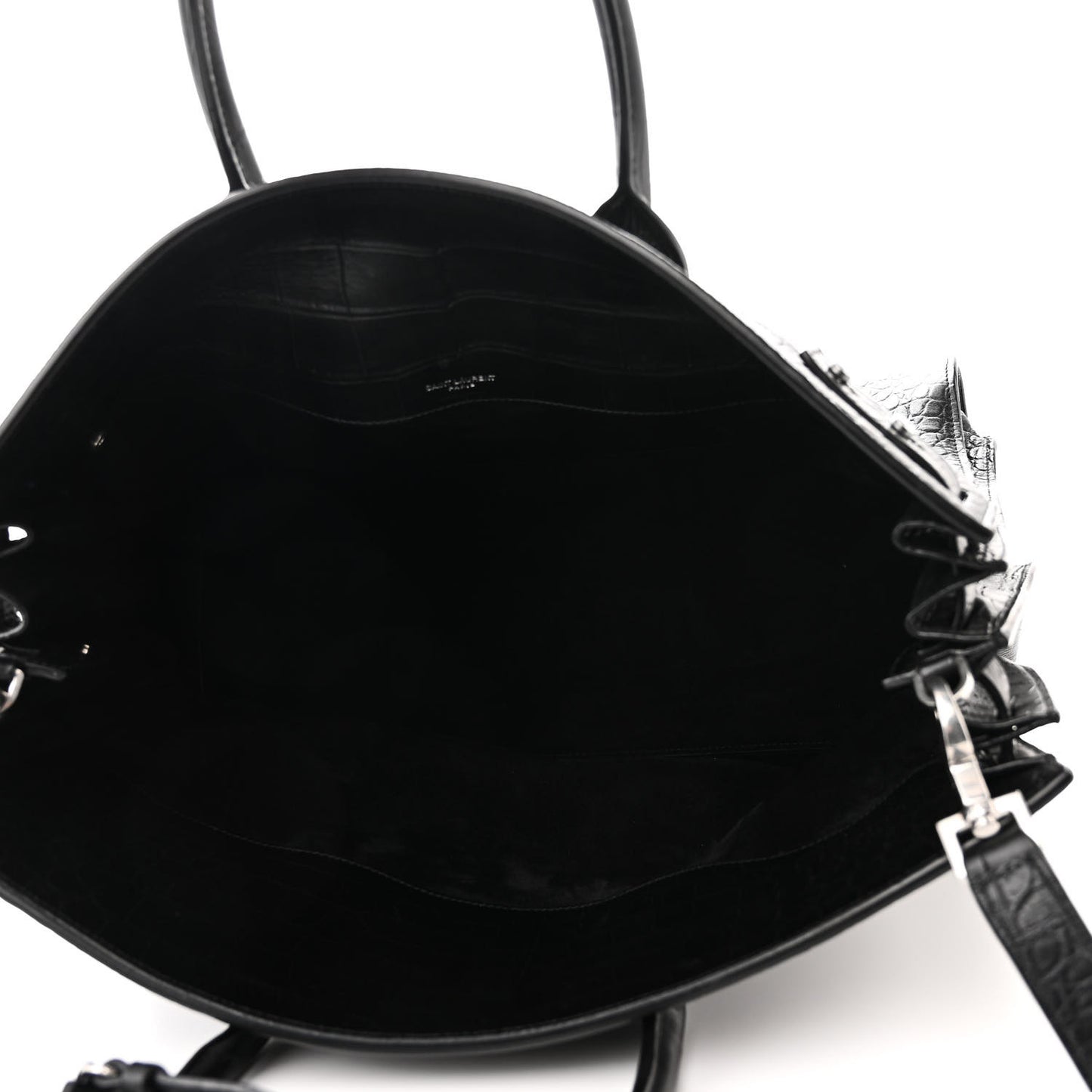 SAINT LAURENT Calfskin Crocodile Embossed Large Souple Sac De Jour Black