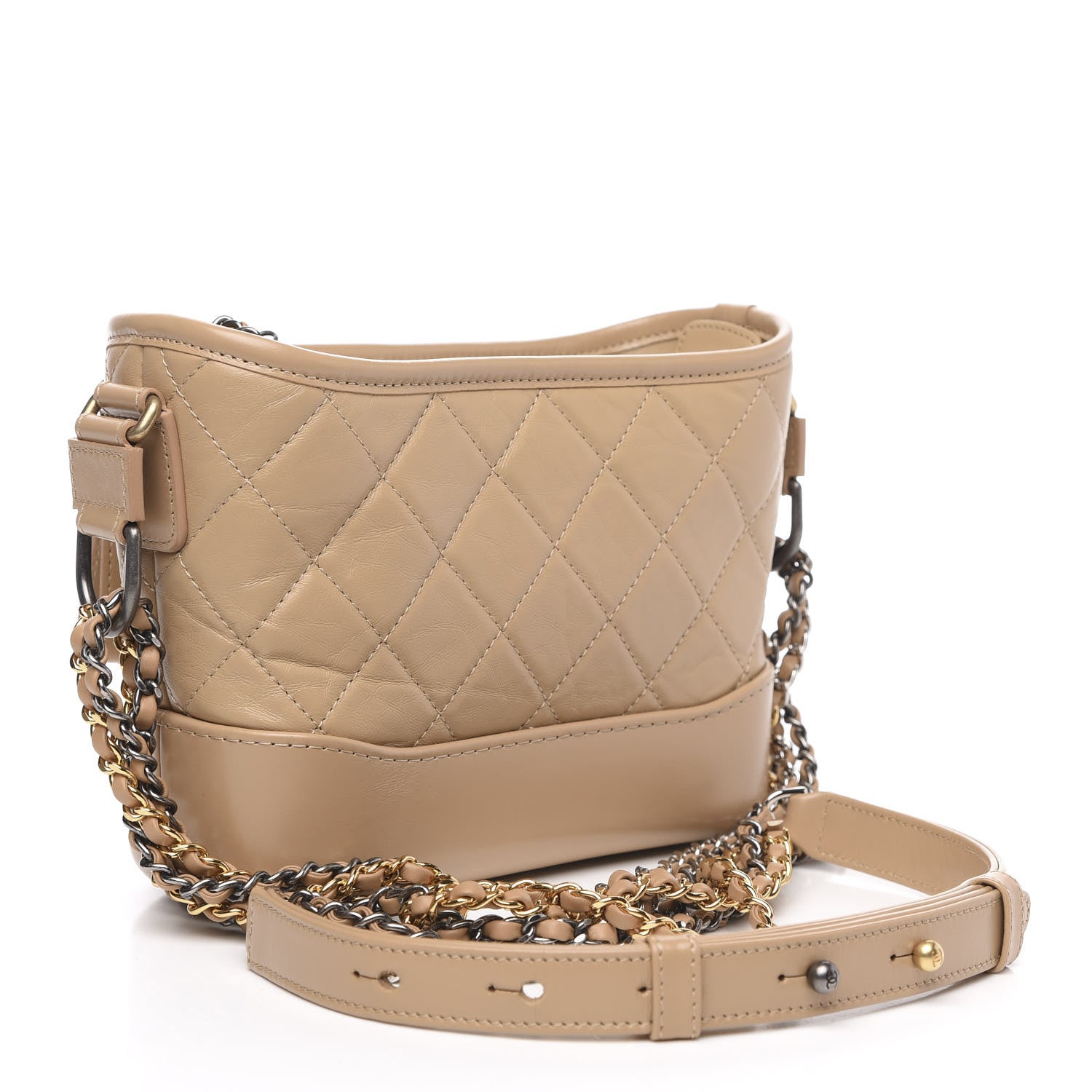 Chanel Aged Calfskin Quilted Small Gabrielle Hobo Beige 3 of 11