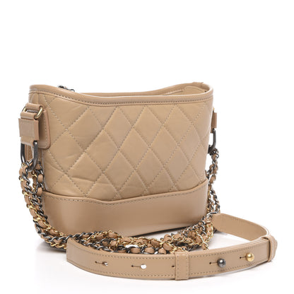 Chanel Aged Calfskin Quilted Small Gabrielle Hobo Beige 3 of 11