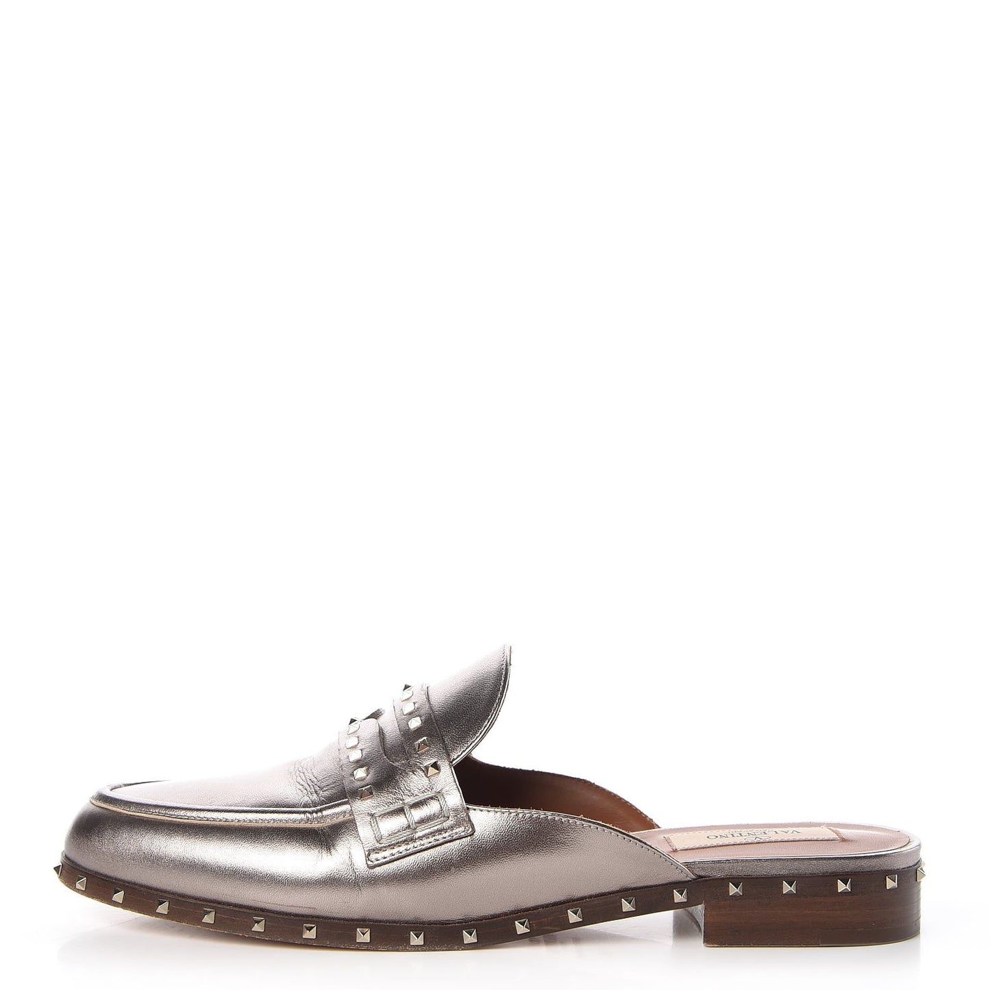 Metallic Lambskin Soul Rockstud Flat Mules 39 Silver