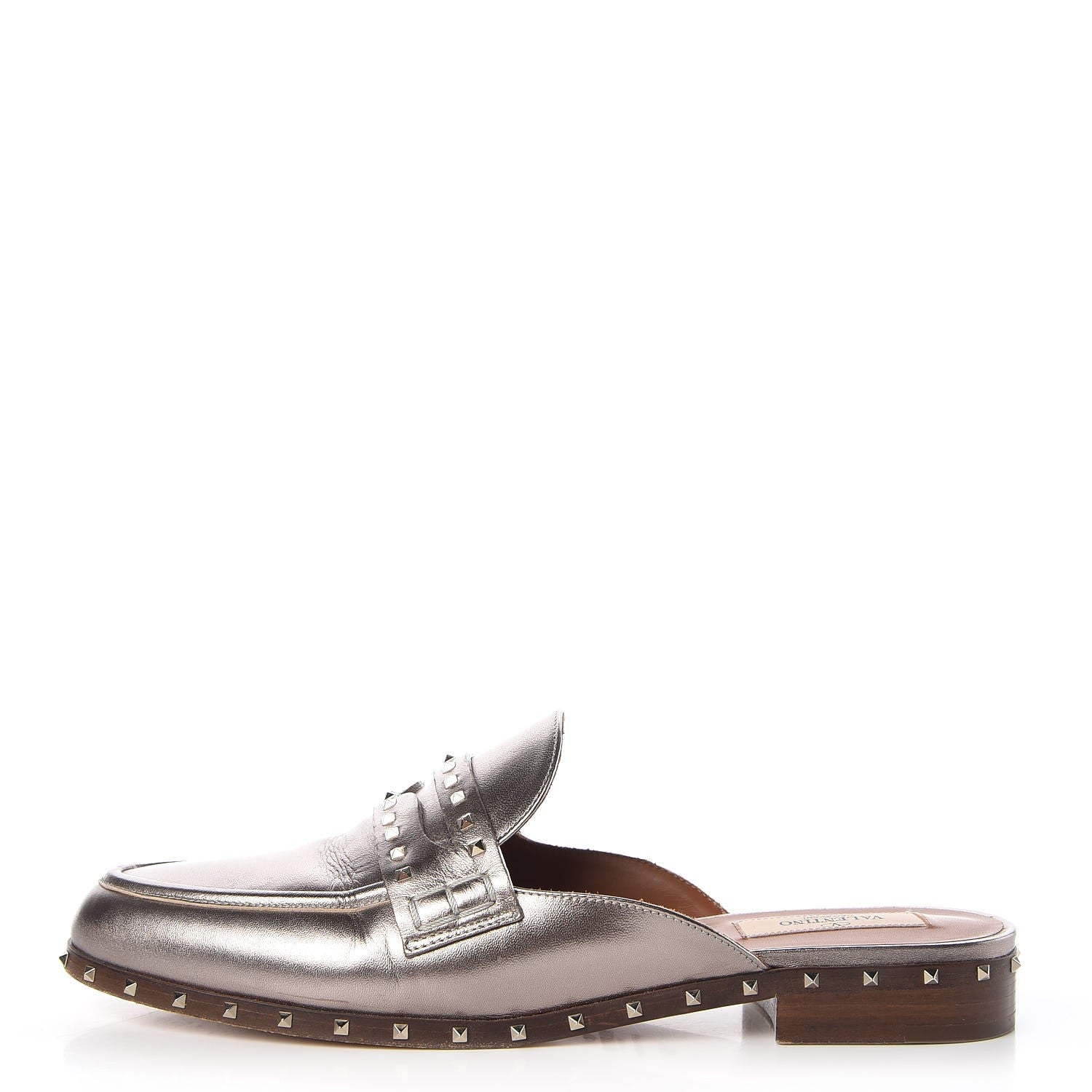 Valentino Garavani Metallic Lambskin Soul Rockstud Flat Mules 39 Silver 1 of 15