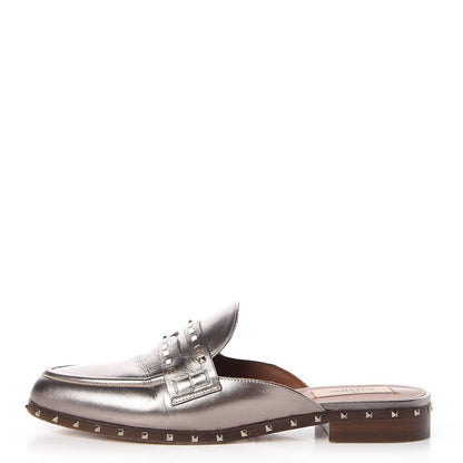 Valentino Garavani Metallic Lambskin Soul Rockstud Flat Mules 39 Silver 1 of 15