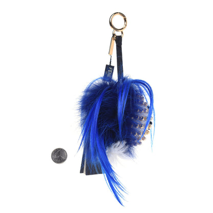 Fendi Shiny Nappa Goat Fox Fur Studded Punkito Karlito Bag Charm White Black Blue Neon 2 of 4