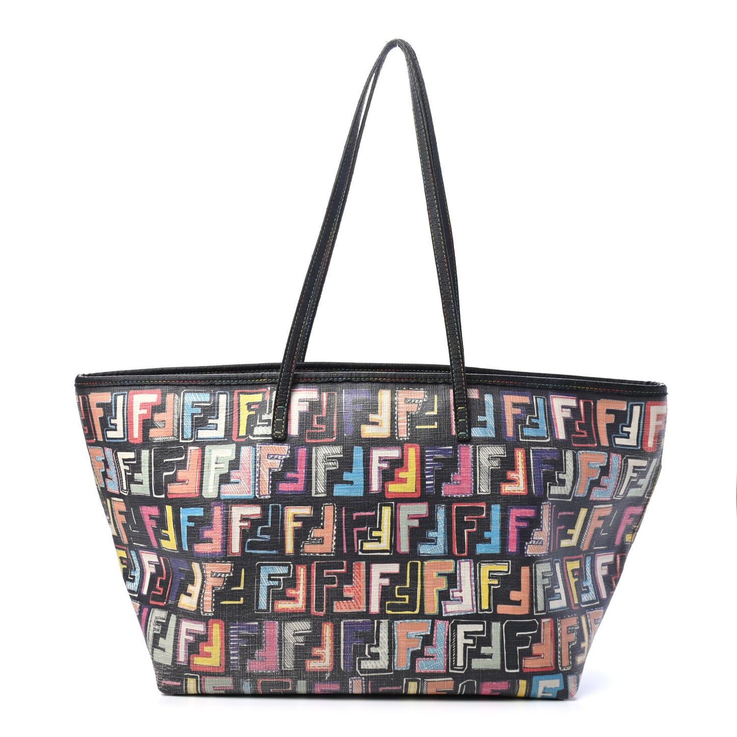 Zucca Spalmati FF Multicolor Medium Roll Tote Black Multicolor
