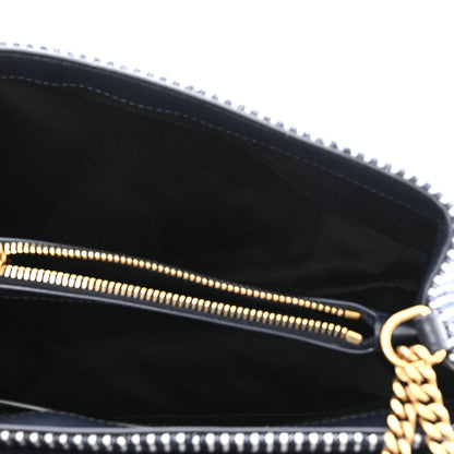 Saint Laurent Striped Denim Y Quilted Monogram Small Loulou Chain Satchel Marine Vintage White 5 of 10
