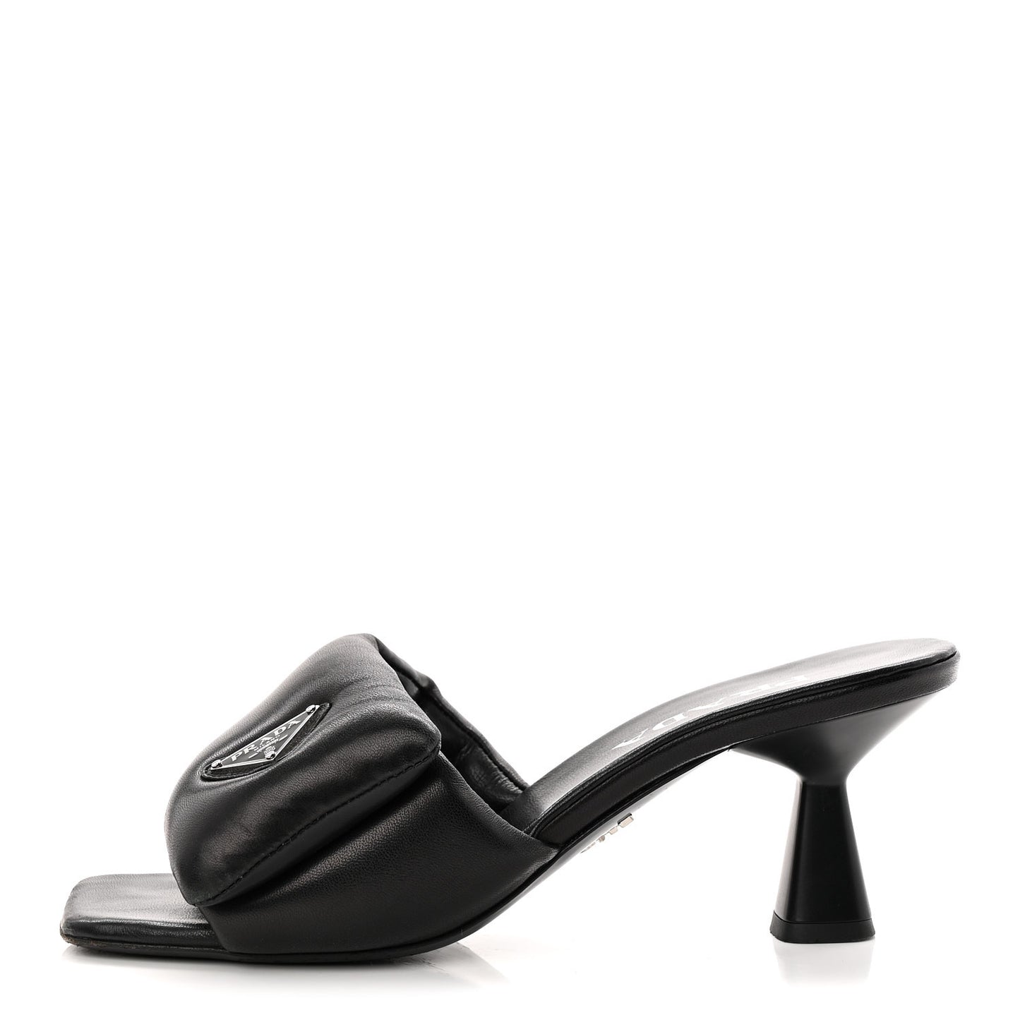 Nappa Soft Padded Metal Triangle Logo 65mm Slide Sandals 37.5 Black